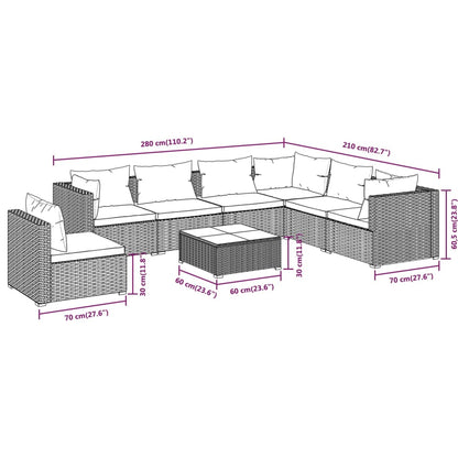 vidaXL 8-tlg. Garten-Lounge-Set mit Kissen Poly Rattan Schwarz