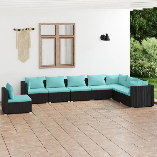 vidaXL 8-tlg. Garten-Lounge-Set mit Kissen Poly Rattan Schwarz