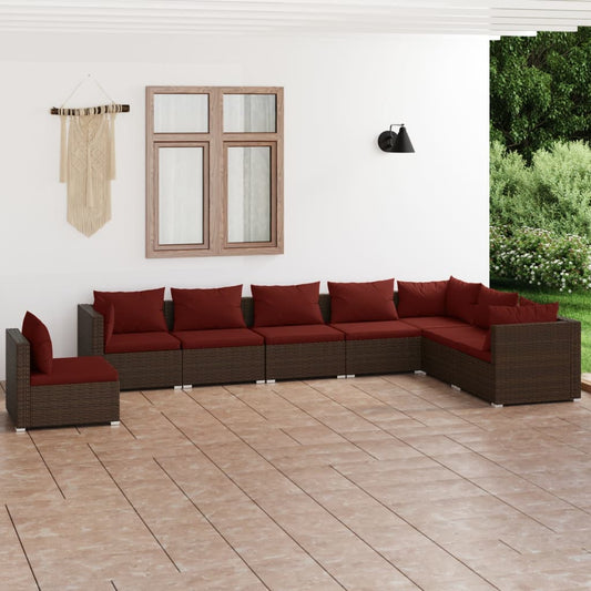vidaXL 8-tlg. Garten-Lounge-Set mit Kissen Poly Rattan Braun