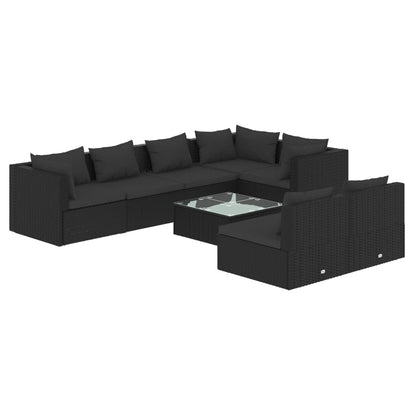vidaXL 8-tlg. Garten-Lounge-Set mit Kissen Schwarz Poly Rattan