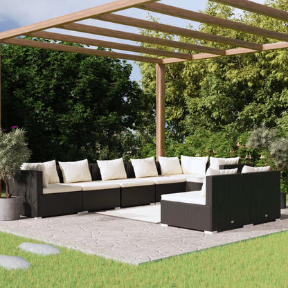 vidaXL 8-tlg. Garten-Lounge-Set mit Kissen Schwarz Poly Rattan