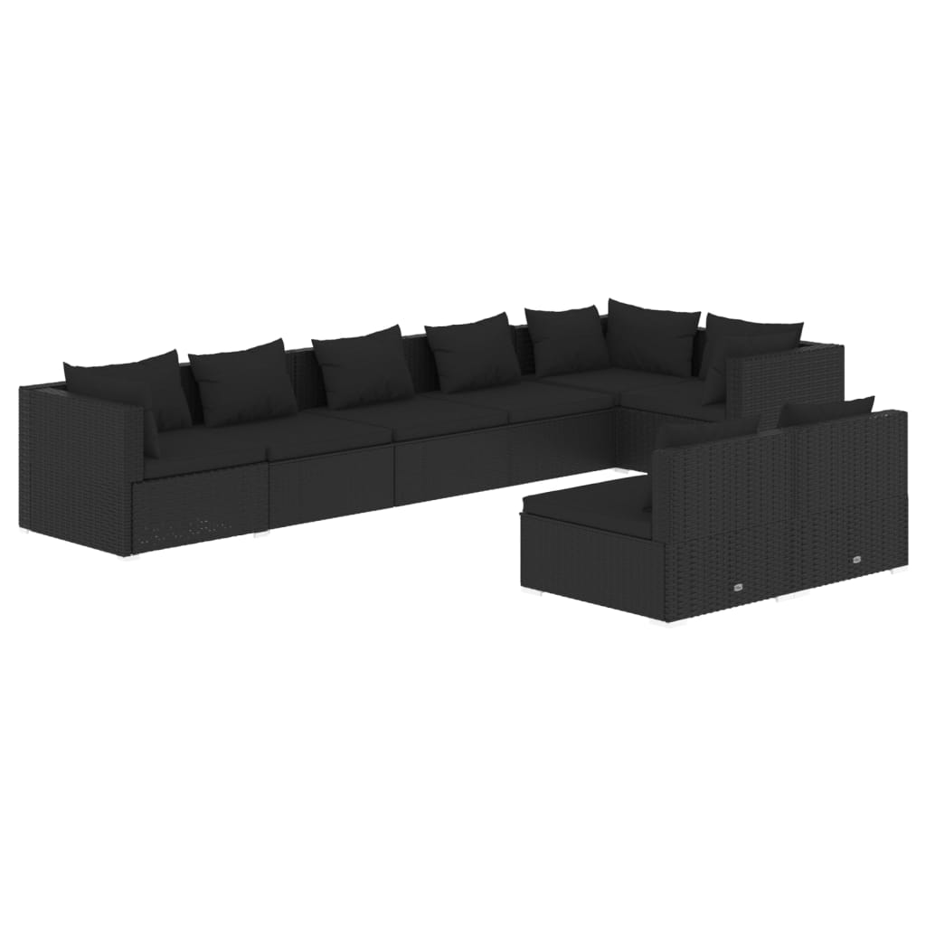 vidaXL 8-tlg. Garten-Lounge-Set mit Kissen Schwarz Poly Rattan