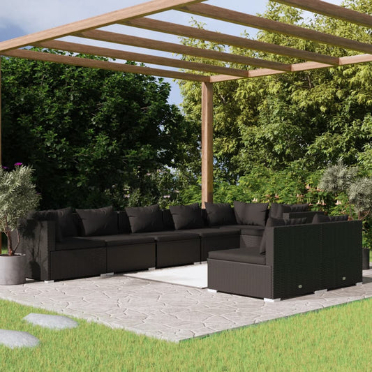 vidaXL 8-tlg. Garten-Lounge-Set mit Kissen Schwarz Poly Rattan