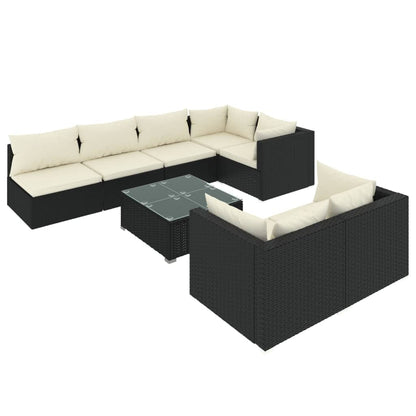 vidaXL 8-tlg. Garten-Lounge-Set mit Kissen Schwarz Poly Rattan