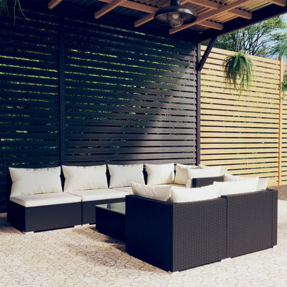 vidaXL 8-tlg. Garten-Lounge-Set mit Kissen Schwarz Poly Rattan