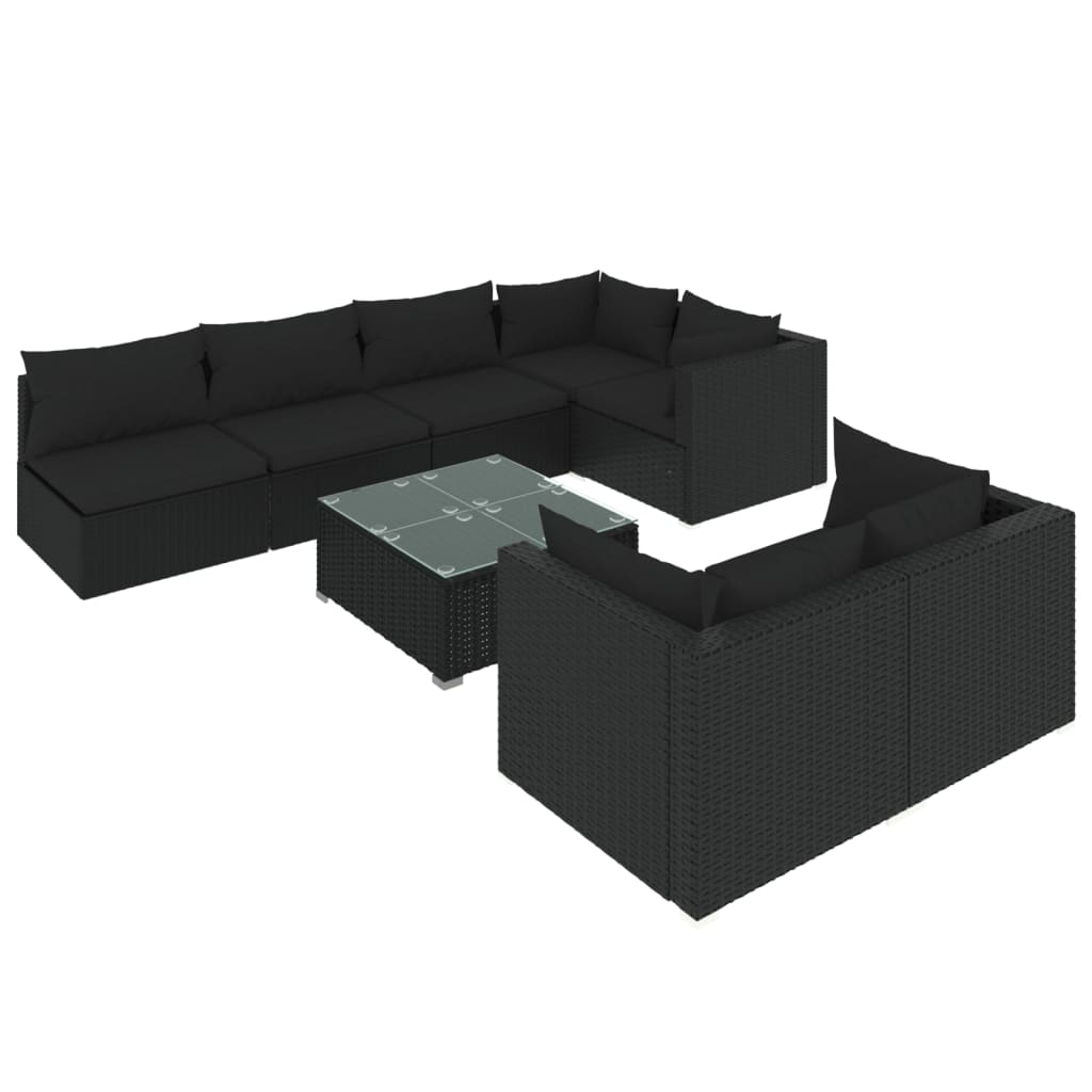 vidaXL 8-tlg. Garten-Lounge-Set mit Kissen Schwarz Poly Rattan