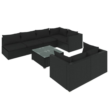 vidaXL 8-tlg. Garten-Lounge-Set mit Kissen Schwarz Poly Rattan