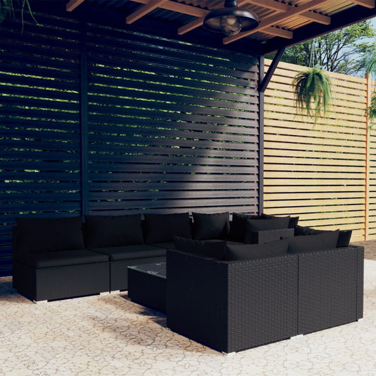 vidaXL 8-tlg. Garten-Lounge-Set mit Kissen Schwarz Poly Rattan