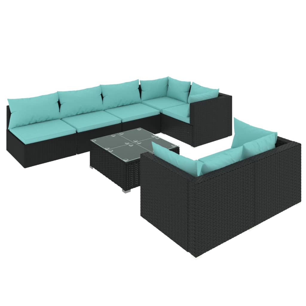 vidaXL 8-tlg. Garten-Lounge-Set mit Kissen Schwarz Poly Rattan