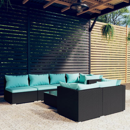 vidaXL 8-tlg. Garten-Lounge-Set mit Kissen Schwarz Poly Rattan