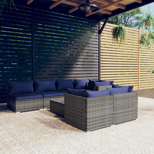 vidaXL 8-tlg. Garten-Lounge-Set mit Kissen Grau Poly Rattan