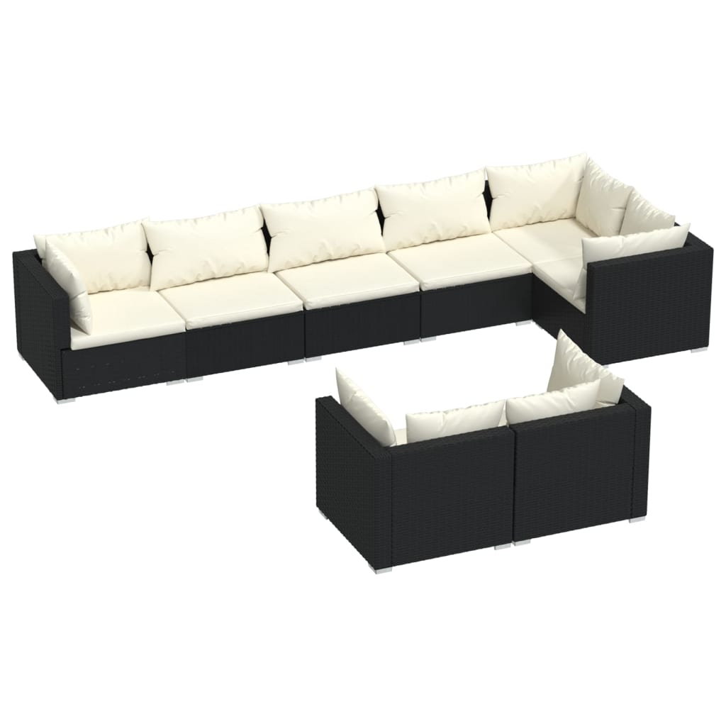 vidaXL 8-tlg. Garten-Lounge-Set mit Kissen Schwarz Poly Rattan