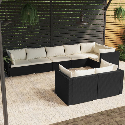 vidaXL 8-tlg. Garten-Lounge-Set mit Kissen Schwarz Poly Rattan