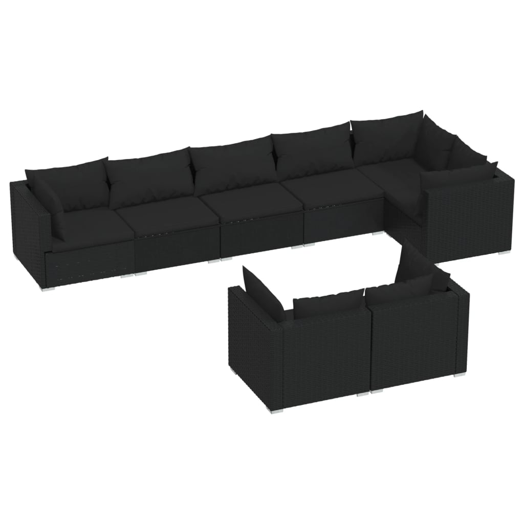 vidaXL 8-tlg. Garten-Lounge-Set mit Kissen Schwarz Poly Rattan