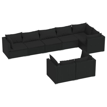 vidaXL 8-tlg. Garten-Lounge-Set mit Kissen Schwarz Poly Rattan