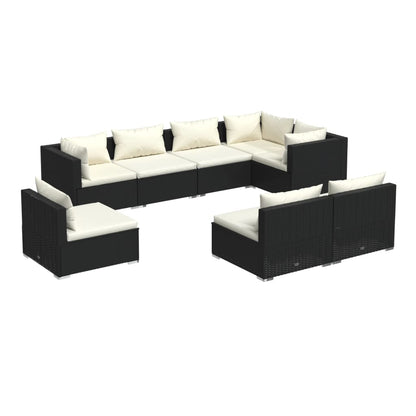 vidaXL 8-tlg. Garten-Lounge-Set mit Kissen Poly Rattan Schwarz