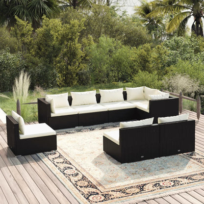vidaXL 8-tlg. Garten-Lounge-Set mit Kissen Poly Rattan Schwarz