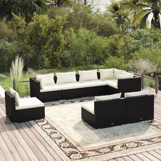 vidaXL 8-tlg. Garten-Lounge-Set mit Kissen Poly Rattan Schwarz