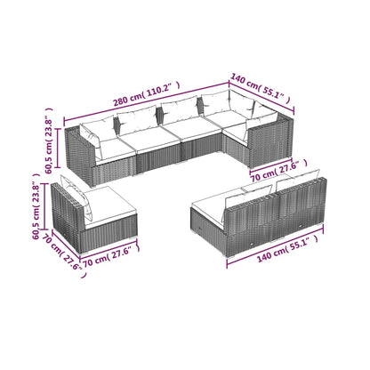 vidaXL 8-tlg. Garten-Lounge-Set mit Kissen Poly Rattan Schwarz