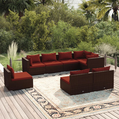vidaXL 8-tlg. Garten-Lounge-Set mit Kissen Poly Rattan Braun