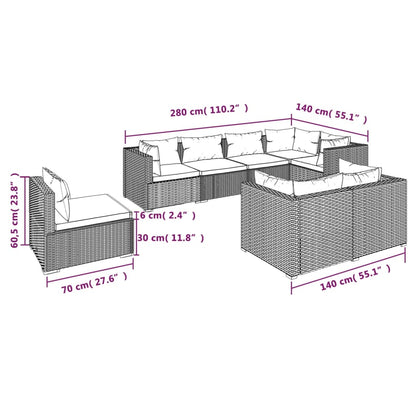 vidaXL 8-tlg. Garten-Lounge-Set mit Kissen Poly Rattan Schwarz