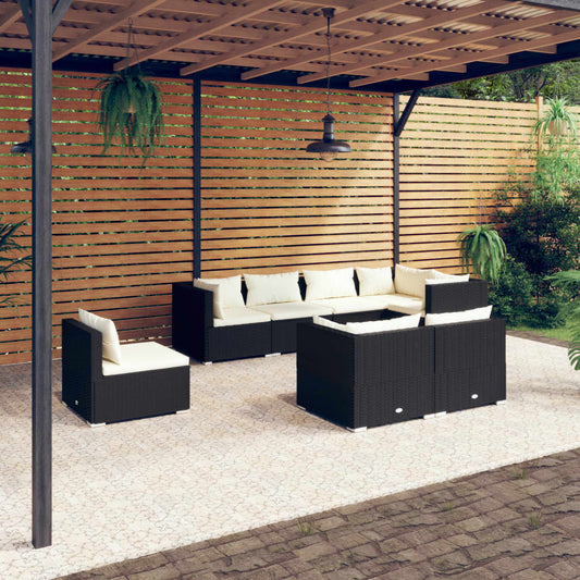 vidaXL 8-tlg. Garten-Lounge-Set mit Kissen Poly Rattan Schwarz