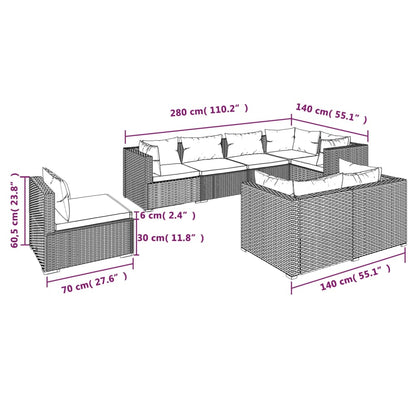 vidaXL 8-tlg. Garten-Lounge-Set mit Kissen Poly Rattan Schwarz