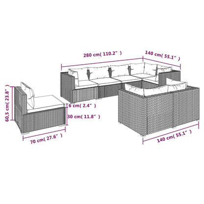 vidaXL 8-tlg. Garten-Lounge-Set mit Kissen Poly Rattan Grau