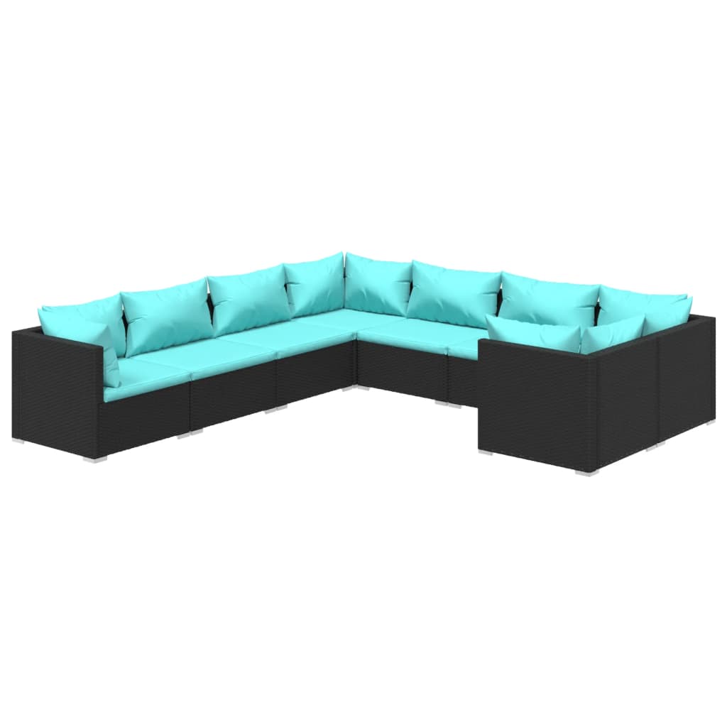 vidaXL 8-tlg. Garten-Lounge-Set mit Kissen Poly Rattan Schwarz