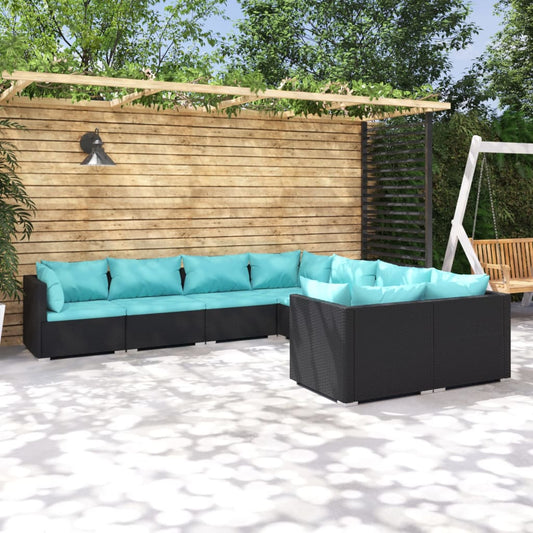 vidaXL 8-tlg. Garten-Lounge-Set mit Kissen Poly Rattan Schwarz