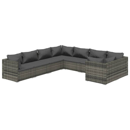 vidaXL 8-tlg. Garten-Lounge-Set mit Kissen Poly Rattan Grau