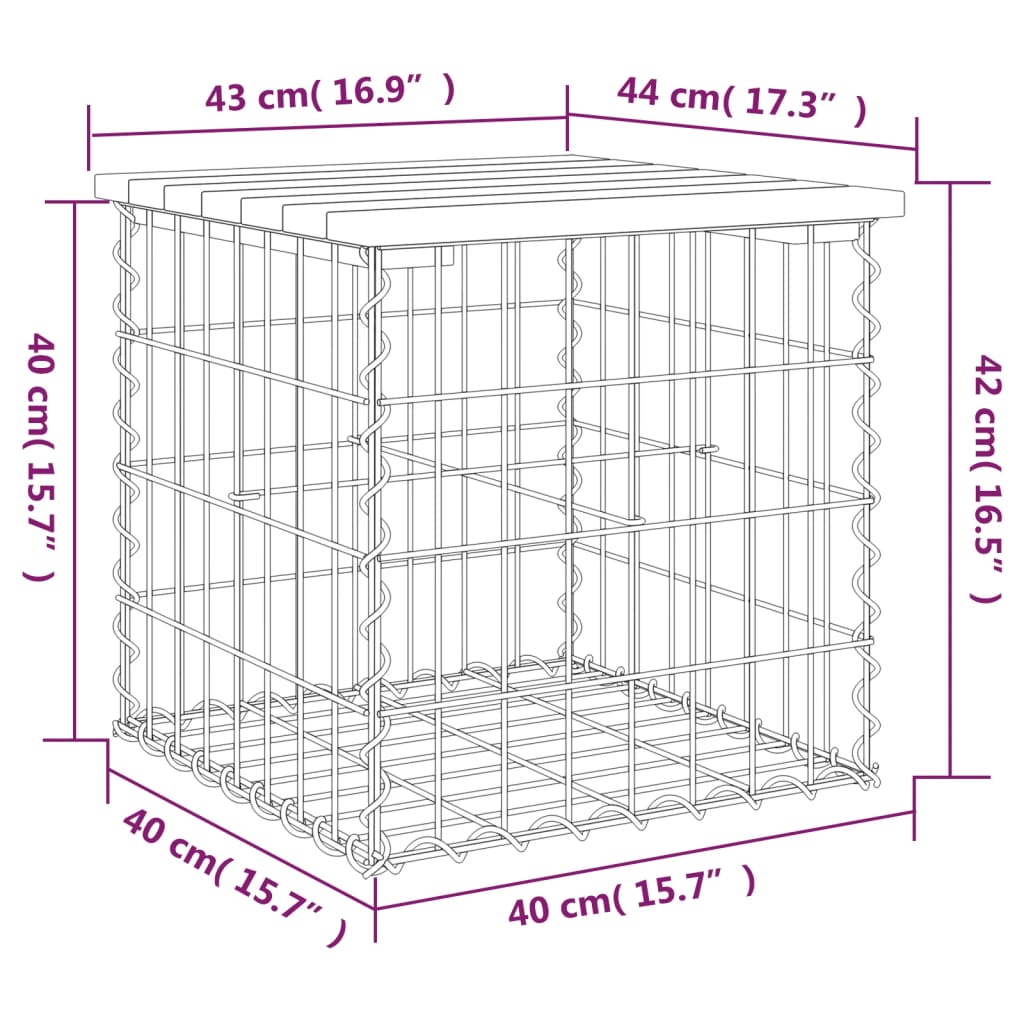 vidaXL Gartenbank aus Gabionen 43x44x42 cm Massivholz Kiefer