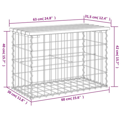 vidaXL Gartenbank aus Gabionen 63x31,5x42 cm Kiefernholz Imprägniert
