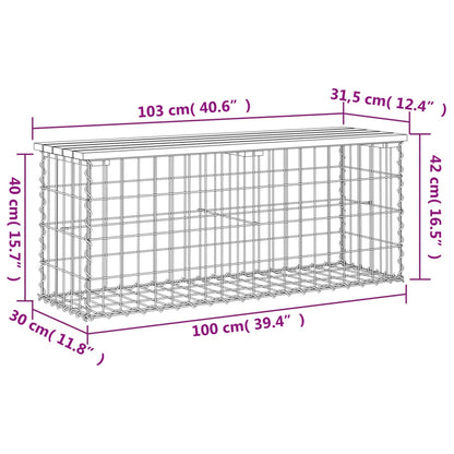 vidaXL Gartenbank aus Gabionen 103x31,5x42 cm Massivholz Kiefer