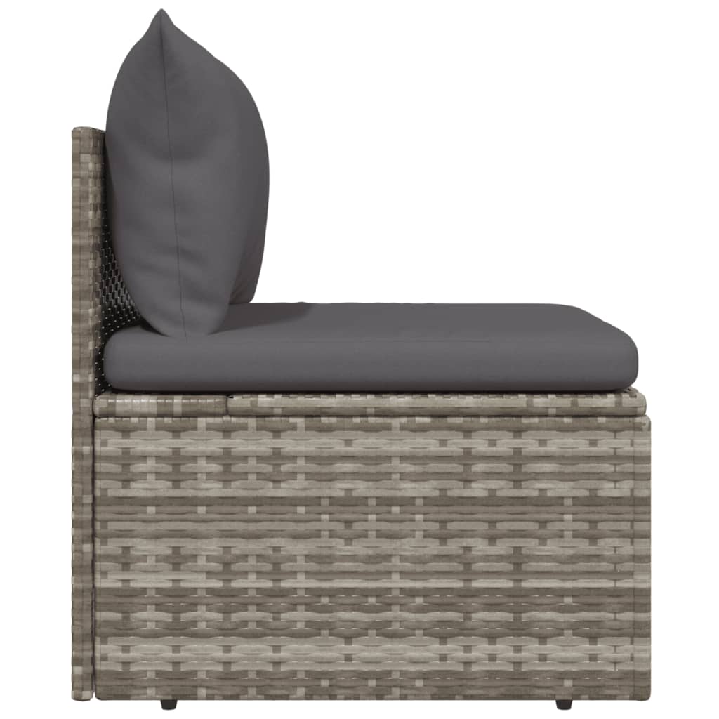 vidaXL Garten-Mittelsofa mit Kissen Grau 57x57x56 cm Poly Rattan