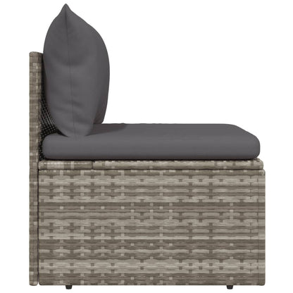 vidaXL Garten-Mittelsofa mit Kissen Grau 57x57x56 cm Poly Rattan