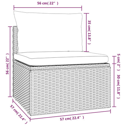vidaXL Garten-Mittelsofa mit Kissen Grau 57x57x56 cm Poly Rattan
