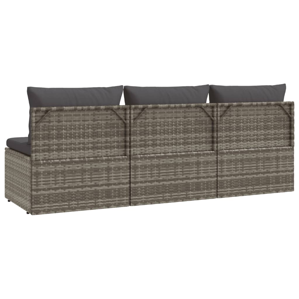 vidaXL Gartensofa 3-Sitzer mit Kissen Grau Poly Rattan