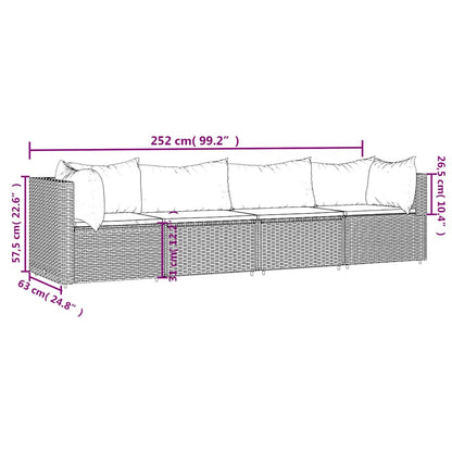 vidaXL 4-tlg. Garten-Lounge-Set mit Kissen Schwarz Poly Rattan