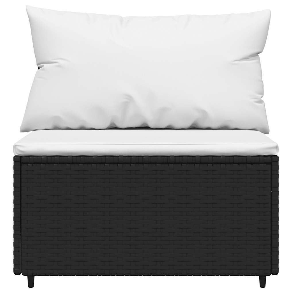 vidaXL Garten-Mittelsofa mit Kissen Schwarz Poly Rattan