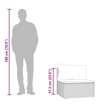 vidaXL Garten-Mittelsofa mit Kissen Schwarz Poly Rattan