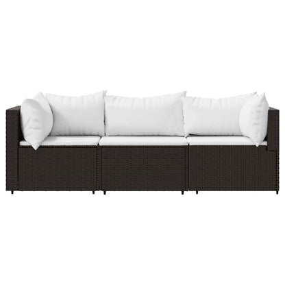 vidaXL 3-tlg. Garten-Lounge-Set mit Kissen Braun Poly Rattan