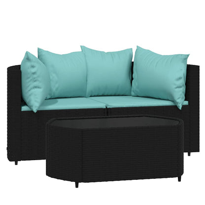 vidaXL 3-tlg. Garten-Lounge-Set mit Kissen Schwarz Poly Rattan