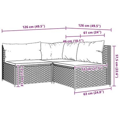 vidaXL 3-tlg. Garten-Lounge-Set mit Kissen Braun Poly Rattan