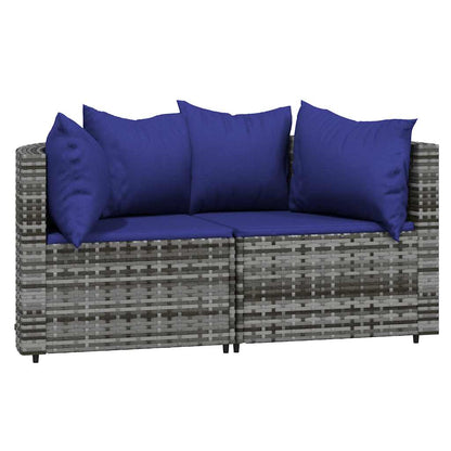 vidaXL 3-tlg. Garten-Lounge-Set mit Kissen Grau Poly Rattan