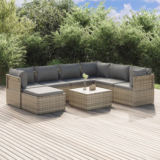 vidaXL 8-tlg. Garten-Lounge-Set mit Kissen Grau Poly Rattan