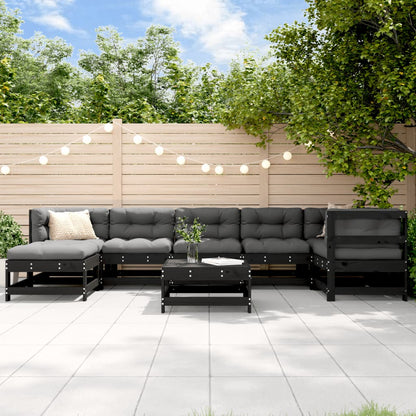 vidaXL 8-tlg. Garten-Lounge-Set mit Kissen Schwarz Massivholz