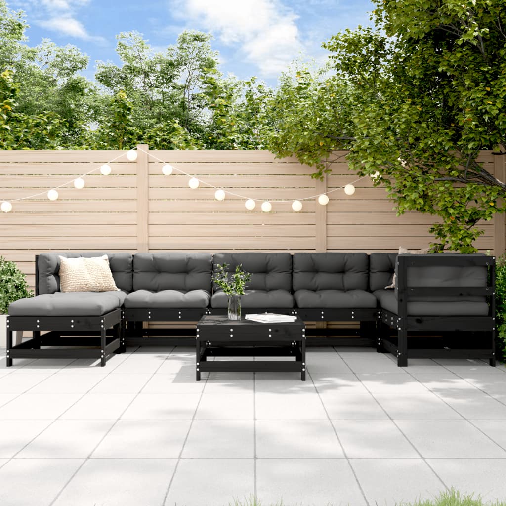 vidaXL 8-tlg. Garten-Lounge-Set mit Kissen Schwarz Massivholz