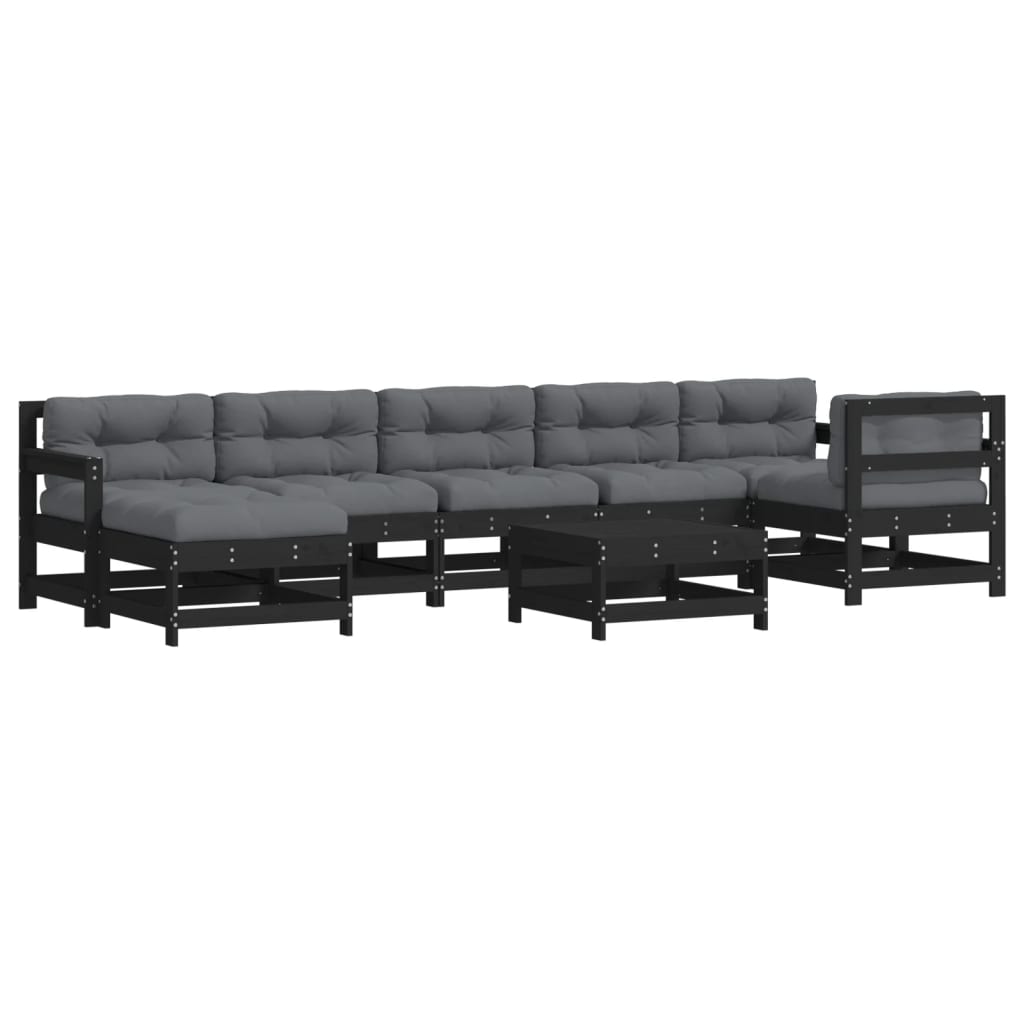 vidaXL 8-tlg. Garten-Lounge-Set mit Kissen Schwarz Massivholz