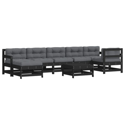 vidaXL 8-tlg. Garten-Lounge-Set mit Kissen Schwarz Massivholz